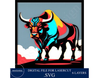 Laser Cut Files Layered Bull Cardstock Svg 3d Cricut Silhouette Multilayer Abstract  Digital  Instant Download File DIY Gift ML029