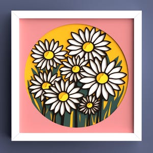 Daisy Shadow Box Svg i DXF, Layered Flower Svg Laser Cut File, Pobieranie cyfrowe dekoracji ściennych (do cięcia laserowego, Cricut i Silhouette)