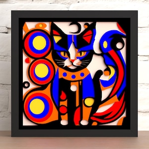 3D chat Shadow Box Svg - fichier Dxf découpé au Laser, cadeau de bricolage pour amoureux des chats en téléchargement numérique (pour laser, Cricut & Silhouette)
