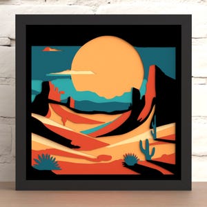 Fichier 3D Svg - Dxf, Desert Shadow Box découpé au laser Fichier Svg 3D en téléchargement numérique (pour laser, Cricut et Silhouette)