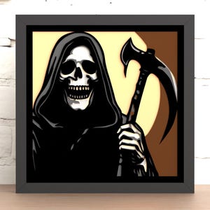 3D Shadow Box SVG, file DXF Laser Cut Design Grim Reaper Download digitale (per Laser, Cricut e Silhouette)