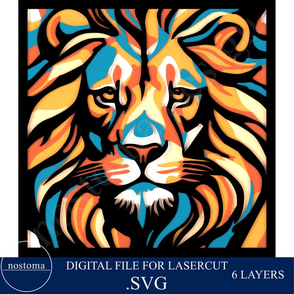 Lasercut Multilayer Lion Cardstock Svg  Abstract Animal Layered  Digital File Instant Download Home Decor Wall Art ML027