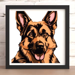 Hund Schattenbox, Deutscher Schäferhund SVG, Laser Cut-Dateien Dxf Haustier Porträt 3D Plotterdatei Plotterdatei (Für Laser Cut, Cricut & Silhouette)