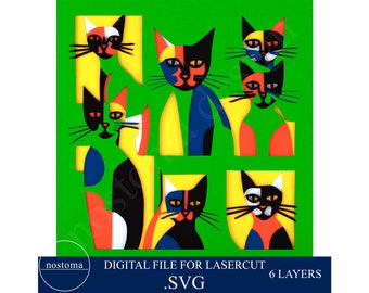 Lasercut Mehrschichtige Katzen Svg Cardstock Abstrakte Kunst Layered Digital File Instant Download Home Decor Wall Art ML039