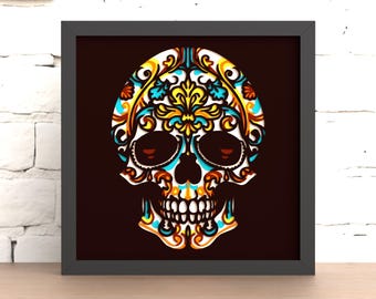 3D Layer Schattenbox, Blumen und Schädel Karton 3D svg Laser Cut Datei digitaler Download (für Laser, Cricut & Silhouette)