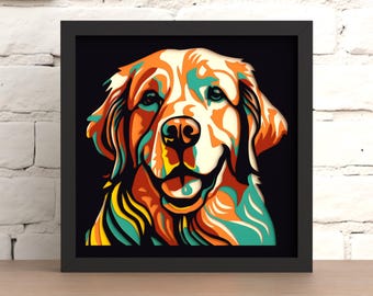 Golden Retriever Shadow Box SVG: Layered Pet Portrait (Digital Download)