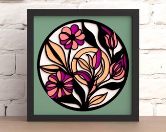 Layered Flower Shadow Box SVG: Laser Cut File, 3D Floral Design (Digital Download)
