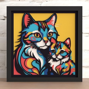 Fichiers découpés au laser, boîte d'ombre, chats Svg, multicouche bricolage cadeau fête des mères en téléchargement numérique (pour laser, Cricut et Silhouette)