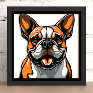 Arquivos de corte a laser SVG, 3D SVG e DXF do Shadow Box Bulldog para download digital (para Laser, Cricut e Silhouette)
