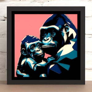 3d Layered Gorilla Shadow Box Laser Cut File, Gorilla Family 3d Svg - Dxf File Digital Download (For Laser, Cricut & Silhouette)