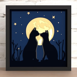 Arquivos de corte a laser Shadow Box, design de dia dos namorados com tema de gato SVG e DXF, SVG 3D em camadas (para corte a laser, Cricut e Silhouette)