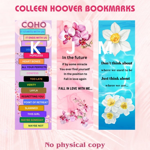 Colleen Hoover Printable Bookmarks | Coho Art | Cute Bookmark | Book Lovers | Hoover Stationery | Reading Accessories