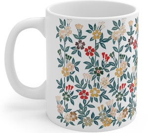 Floral Ceramic Mug 11oz | Japanese Ukiyoe Flowers | Perfect for your tea, coffee, and green tea fika time