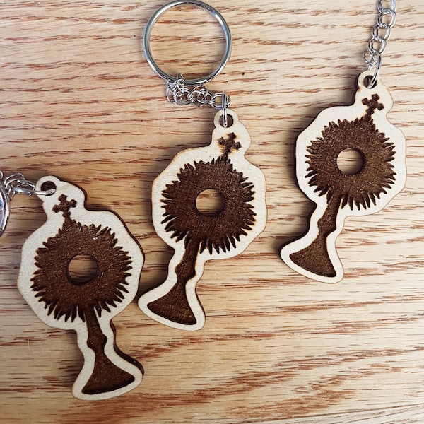 3-pack Mini Monstrance Wood Catholic Keychain Gift