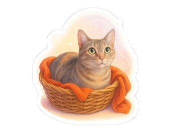 Cozy Bread Basket Cat Sticker, Cute Cat Stickers for Cat Lovers, Laptop Stickers, Cat Decor, Gift for Pet Owners, Stickers for Kids