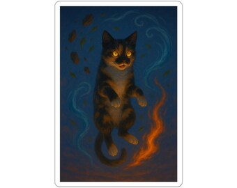 Whimsical Cat Kiss-Cut Stickers | Magical Elemental Cat Art Sticker, Cute Cat Decor, Laptop Stickers, Gift for Avatar Cat Lovers