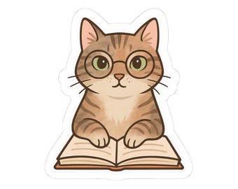 Cute Cat Reading Sticker, Perfect for Cat Lovers, Laptop Decals, Book Lovers Gift, Water Bottle Decor, Fun Stationery