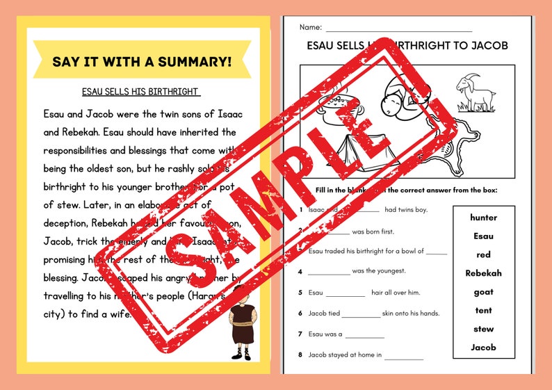 Jacob and Esau | Esau Sells His Birthright Worksheet | Sunday School ...