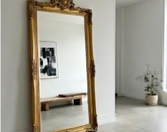 Grand miroir en bois doré | Décoration vintage pour mur et entrée sculptée