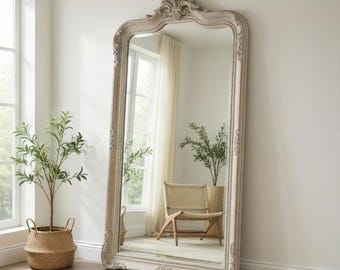 大型シルバー装飾木製ミラー｜ヴィンテージ風壁掛けミラー（ホームデコレーション用）