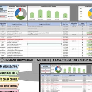 Assignment Tracker Digital Planner | Google Sheets & Excel Student Organizer, School Homework Log, Academic Study