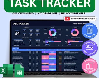 Task Tracker Spreadsheet: Google Sheets & Excel To-Do List (Digital Download)