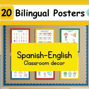 20 Bilingual Posters – English & Spanish Classroom Decor | 20 Posters Bilingues – Decoracion para Aula y Hogar