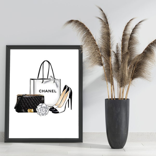 A3/A4 Luxury Chanel Shoes And Bag Wall Art INSTANT DIGITAL DOWNLOAD, Fashion Prints, Black and White, Gift, Designer Print