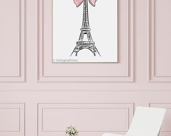 Pink Eiffel Tower Print, Paris Wall Art (Digital Download)