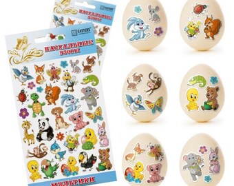 Stickers décoratifs pour oeufs de Pâques - Dessins animés enfants animaux - STICKERS autoadhésifs