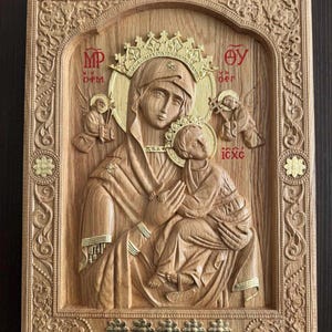 Christian Catholic Orthodox Wall Icon - Hand Made - Wooden - Virgin Mary with Child