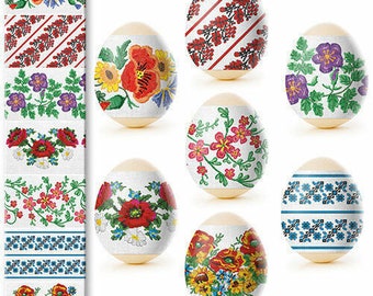 Heat Shrink Wrap - Easter Egg Wraps - Sleeve Decoration Sticker - Embroidered Style (Vyshyvanka) and Flowers.