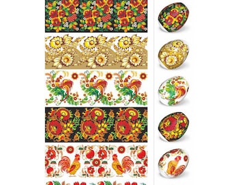 Emballage thermorétractable - Emballages d'oeufs de Pâques - Sticker décoratif pour manches - Style Petrykivka.