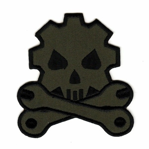 Mechanic Patch - Car Truck Army Biker Motorcycle Wrench Gear Wheel Skull - Sew-on or Hook & Loop Patch