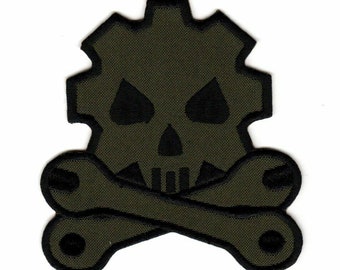 Mechanic Patch - Car Truck Army Biker Motorcycle Wrench Gear Wheel Skull - Sew-on or Hook & Loop Patch