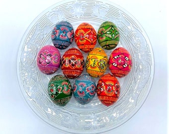 10 Hand Painted Wooden Easter Eggs - Medium Size (bird egg size - not chicken) 1 1/2''