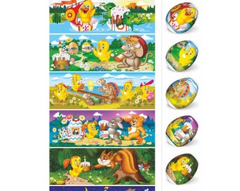 Envoltorio termorretráctil - Envoltorios para huevos de Pascua - Adhesivo decorativo para mangas - Niños, animales, estilo dibujos animados.