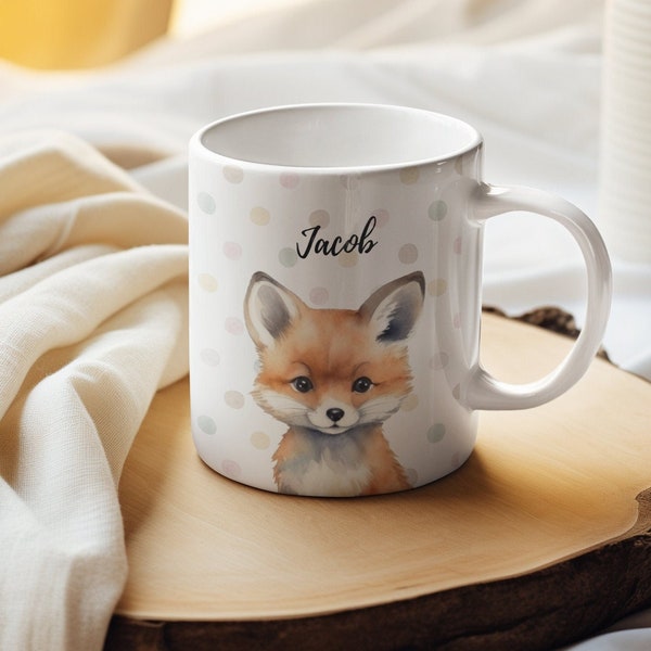 Personalisiertes Geschenk Kinder Tasse Fuchs Kindertasse Geburtstag Keramik Tassen Kinder Geschenk mit Name Personalisiert