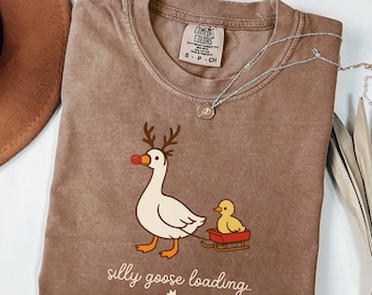 Silly Goose Loading T-shirt, Comfort Colors Pregnancy Announcement Shirt, Cute Christmas Holiday Reveal, Maternity Tee, Baby Shower Gift