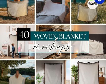 40 Woven Blanket Mockups, Mega Bundle, Printify, Shine-On, Gooten (PSD/Canva/Procreate Files)