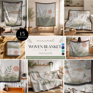 15 Woven Blanket Mockups, Minimal blankets mockups, Printify, Shine-On, Gooten (PSD/Canva/Procreate Files)