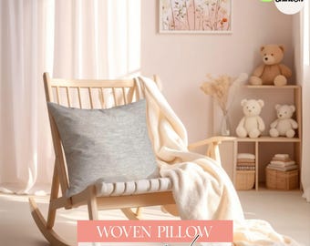 Nursery Woven Pillow Mockup, Kids room, Canva, PSD, Procreate (Digital Download)