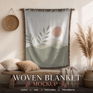 Neutral Boho Woven Blanket Mockup: Printify Compatible (Digital Download PSD/Canva/Procreate Files)