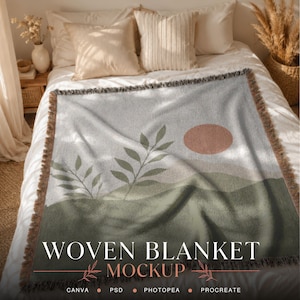 Woven Blanket Mockup: Neutral Boho Decor, Printify Compatible (Digital Download PSD/Canva/Procreate Files)