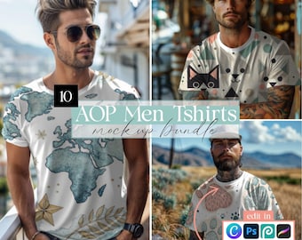 Men's AOP T-Shirt Mockup Bundle: Canva & PSD Template (Digital Download)