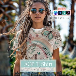 AOP T-Shirt Mockup, Canva mock up, Tshirt mockup PSD, Woman tshirt mockup, Dreadlocks woman tshirt mock-up, PSD mockup, Procreate mock-up