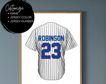 Impression de maillot de baseball personnalisé, nom personnalisé, impression de baseball, oeuvre d'art pour chambre d'enfant, art mural enfant, baseball, cadeau entraîneur, anniversaire de sport