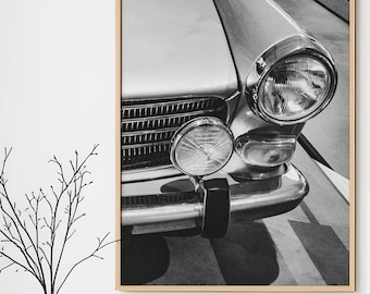 Druckbare Wandkunst des Autos, Retro-Fahrzeugdruck, Schwarzweiß-Bürodekor, industrielle Loft-Galerie, minimalistisches druckbares Studiofoto