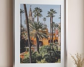 Palm tree wall art, Printable Seville photo, Colourful Spain poster, Warm color palette downloadable poster