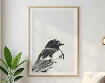 Impresión de urraca con decoración de cuervo, cabaña, rancho, cabaña al aire libre, temática de urraca, impresión artística, regalo para observadores de aves, póster descargable instantáneo